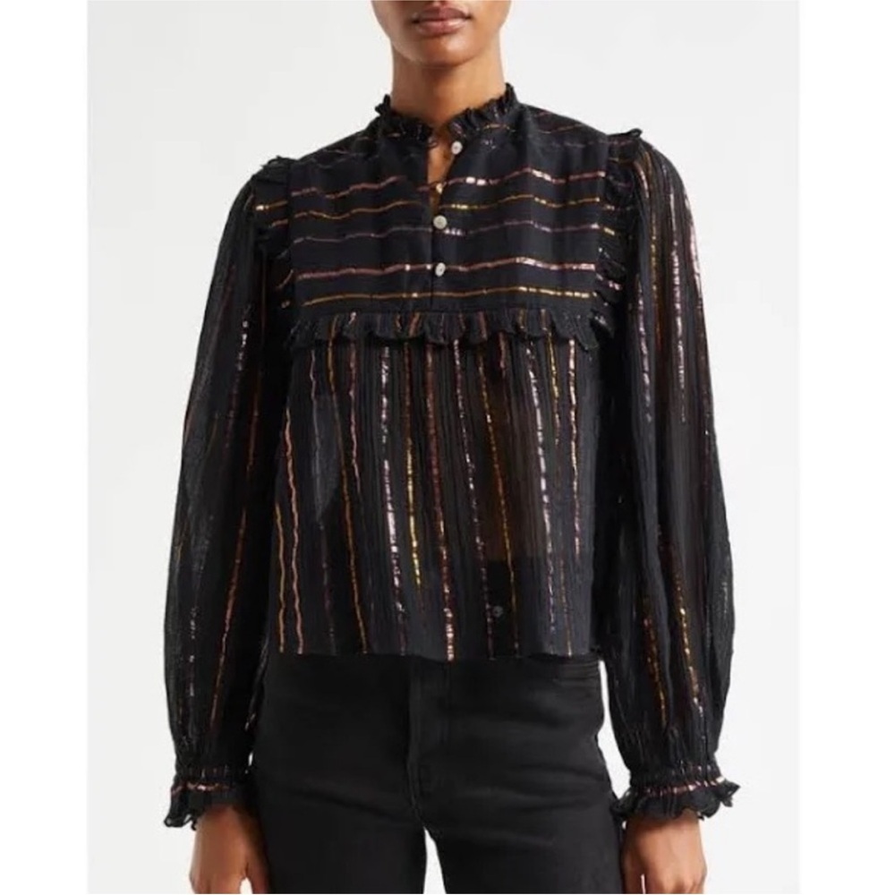 FARM Rio Black Blouse with Gold Stripes